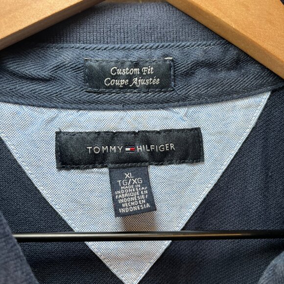 Tommy Hilfiger Men's Custom Fit Cotton Polo Shirt Navy Red White Size X-Large - Picture 3 of 5